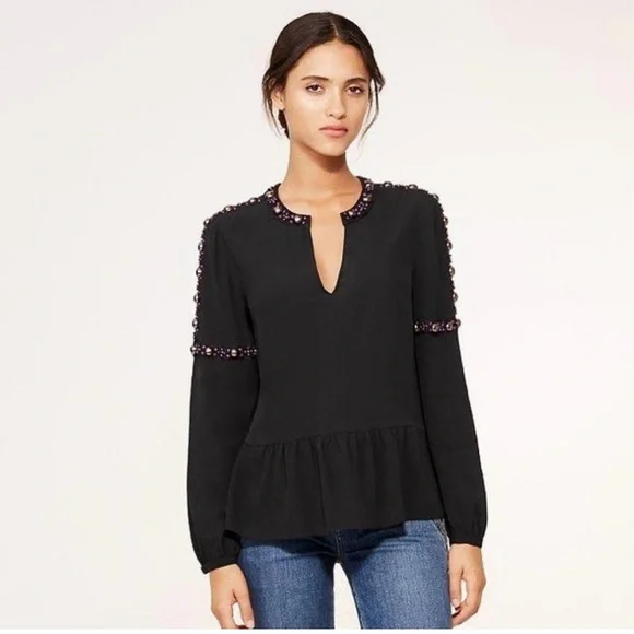 Tory Burch Black Beaded Blouse   Size 2 ( small) - Picture 2 of 6